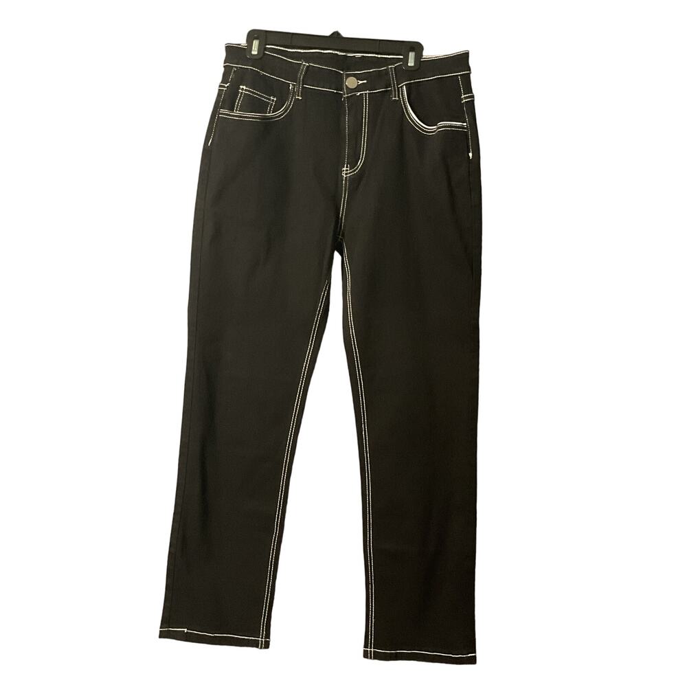 Shein Men's Black Jeans w/ White Detailing - Sz Large